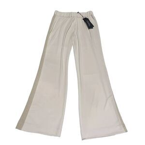 Tricot Chic Beige Trousers With Gold Knit Wide Bend On Side Made In Italy Size 6